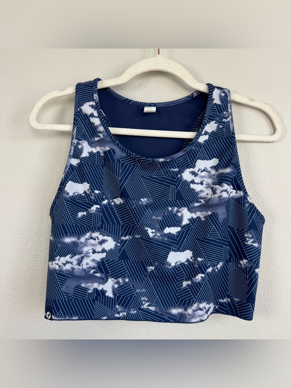 Oiselle Bird Hug Crop Tank Top Lightweight Navy Cirrus Print Size 6 Yoga Running